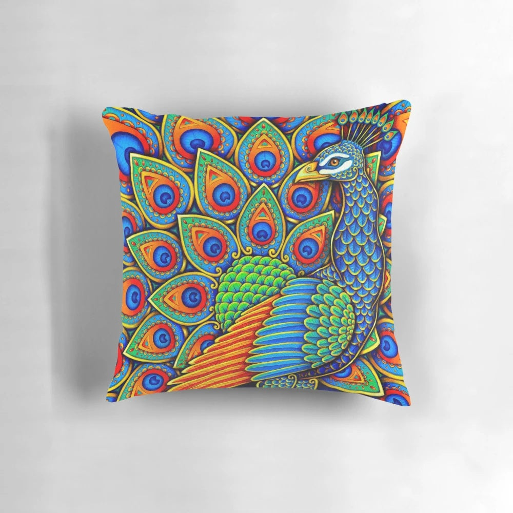 Colorful Paisley Peacock Rainbow Bird Decorative Throw Pillow