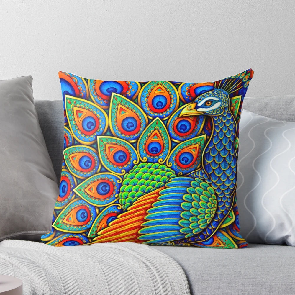 Colorful Paisley Peacock Rainbow Bird Decorative Throw Pillow