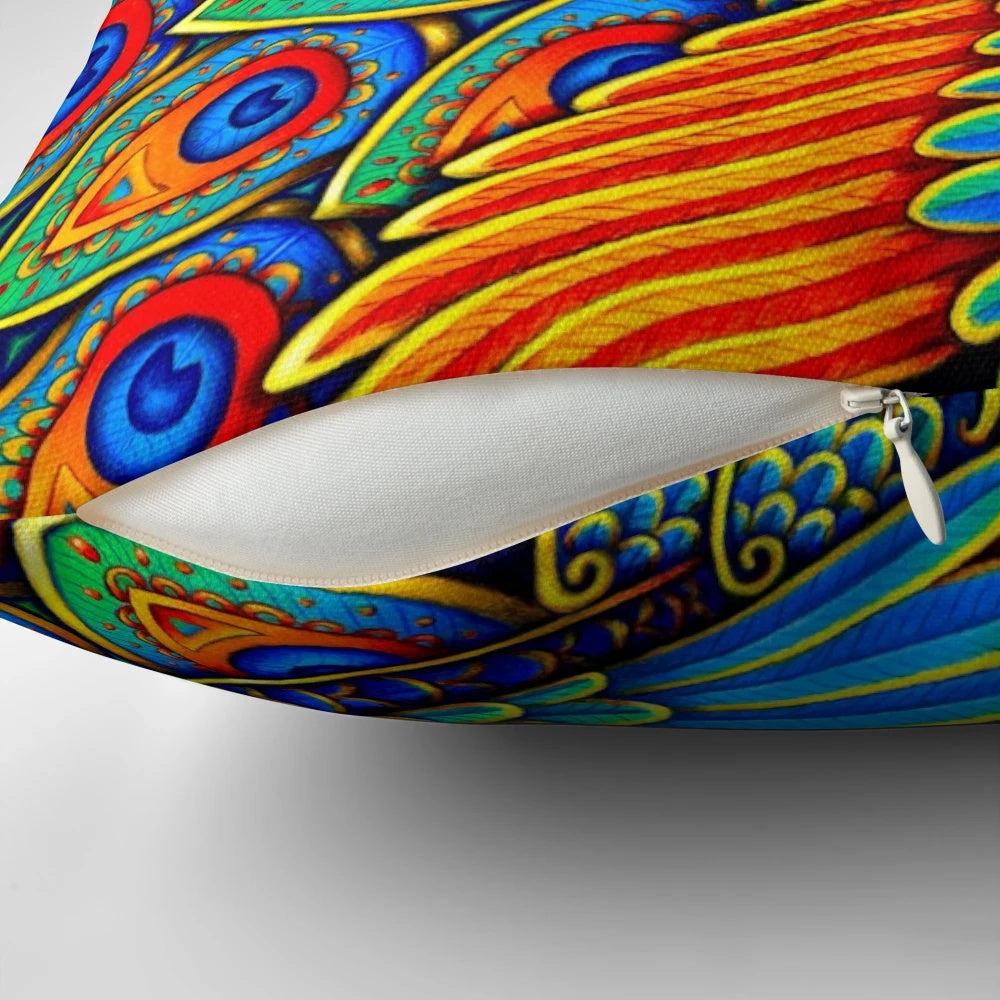 Colorful Paisley Peacock Rainbow Bird Decorative Throw Pillow