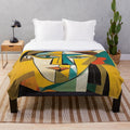 Vibrant and colorful plush blanket featuring abstract art design