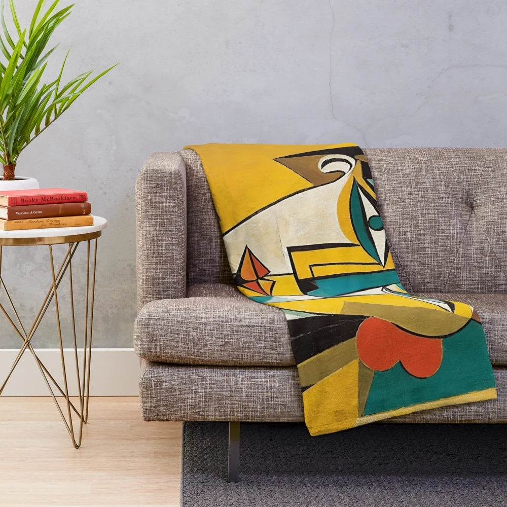 Vibrant and colorful plush blanket featuring abstract art design