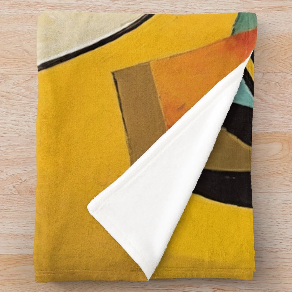 Vibrant and colorful plush blanket featuring abstract art design