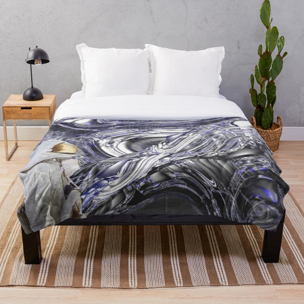Colorful abstract plush blanket with retro floral design