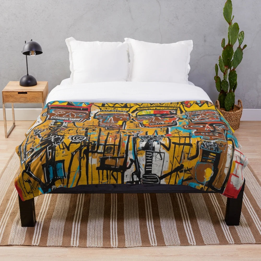 Colorful and abstract plush blanket with contemporary art design