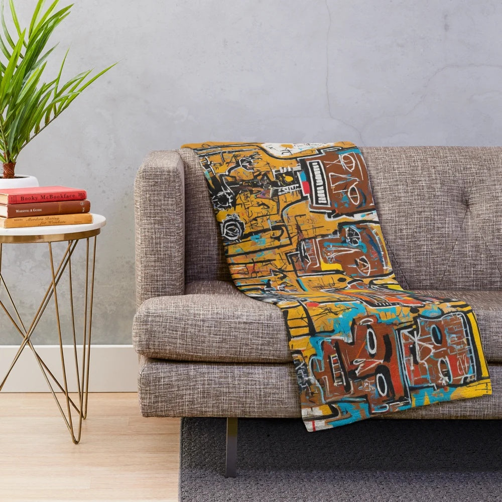 Colorful and abstract plush blanket with contemporary art design