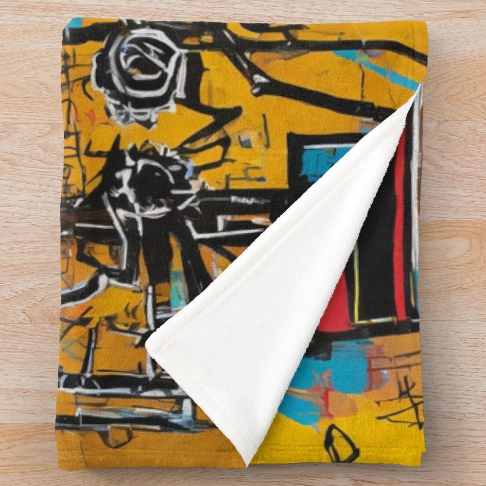 Colorful and abstract plush blanket with contemporary art design
