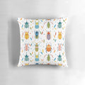 Colourful beetles print on a decorative pillow, showcasing the diverse and whimsical patterns of nature's insects.