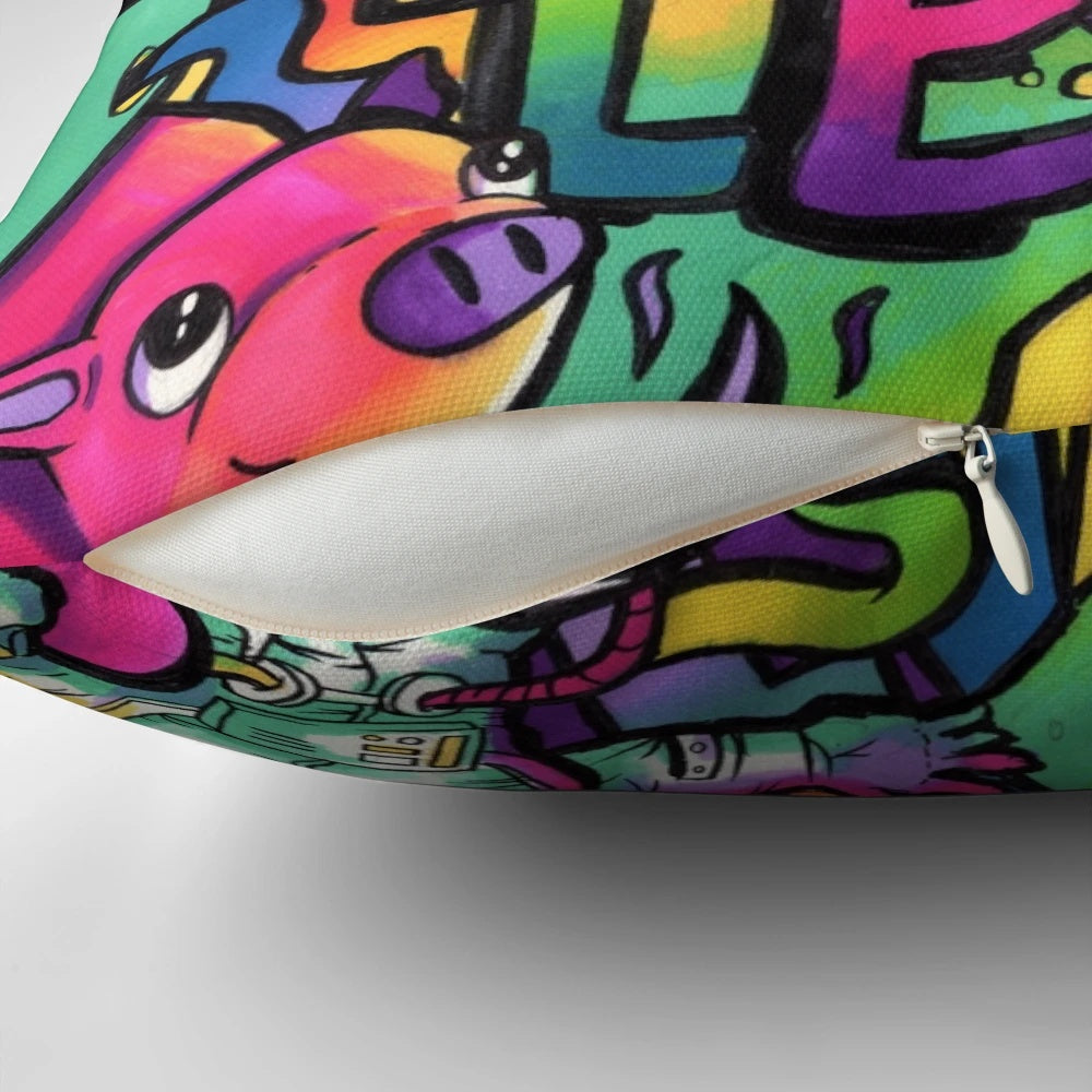 Colorful doodle art pillow featuring Copic marker design
