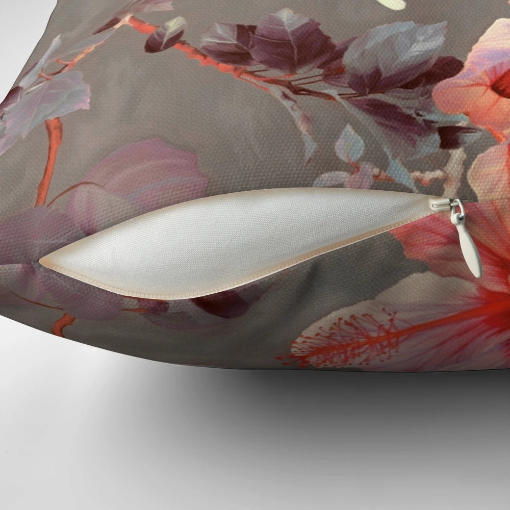 Coral Hibiscus Floral Tropical Pillow by Micklyn