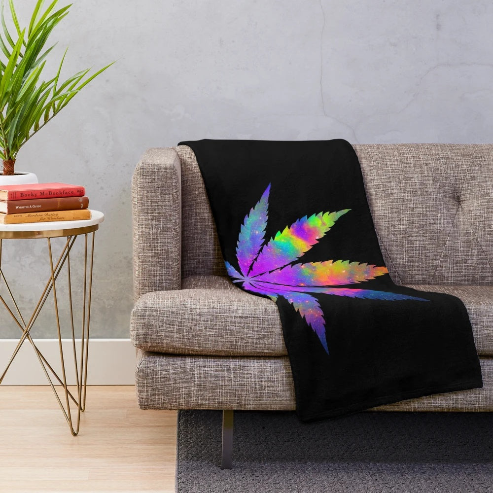 Colorful and Whimsical Plush Blanket Featuring a Psychedelic Weed Design