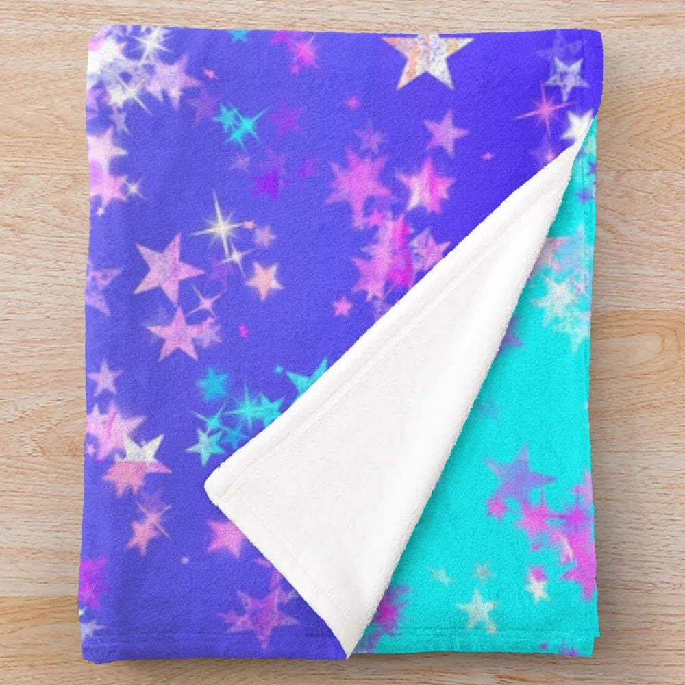 Vibrant plush blanket with a cosmic stars aesthetic pattern