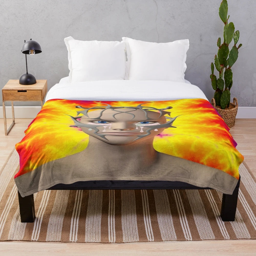 Colorful plush blanket with cosmic, time travel-inspired design