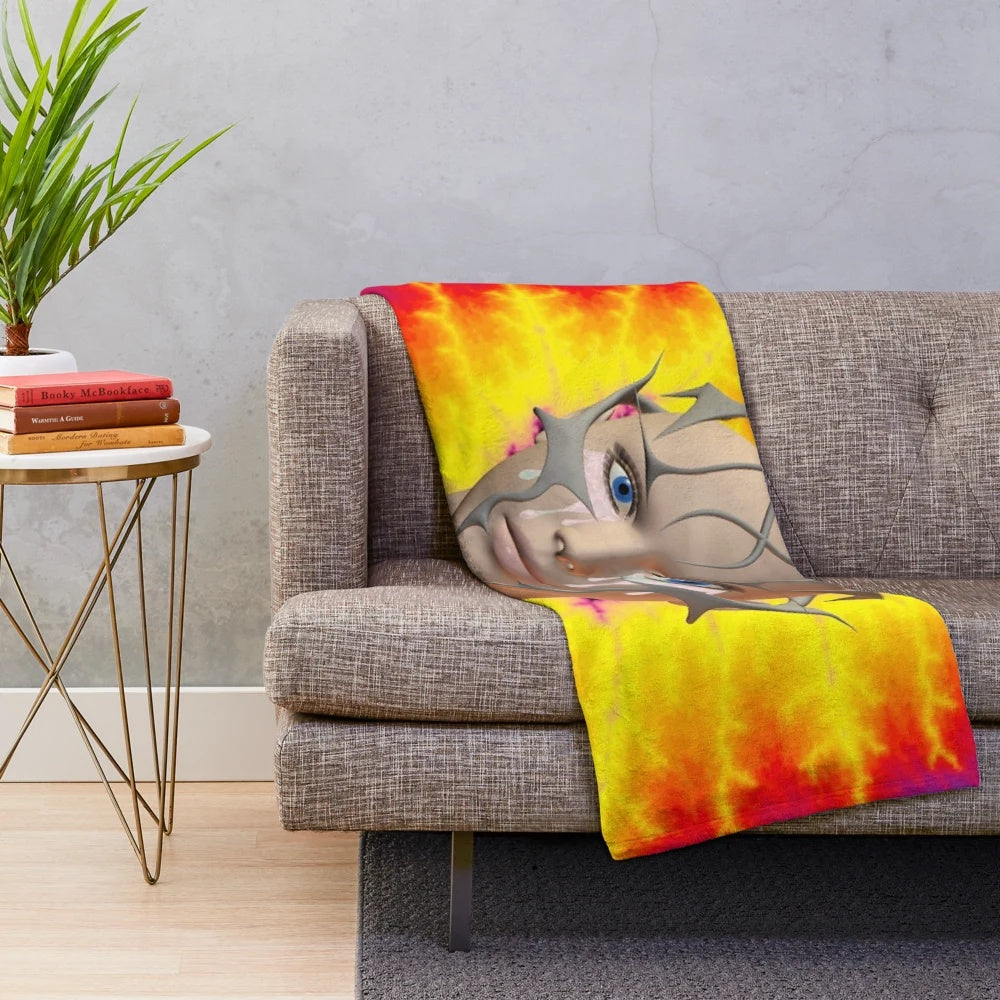 Colorful plush blanket with cosmic, time travel-inspired design