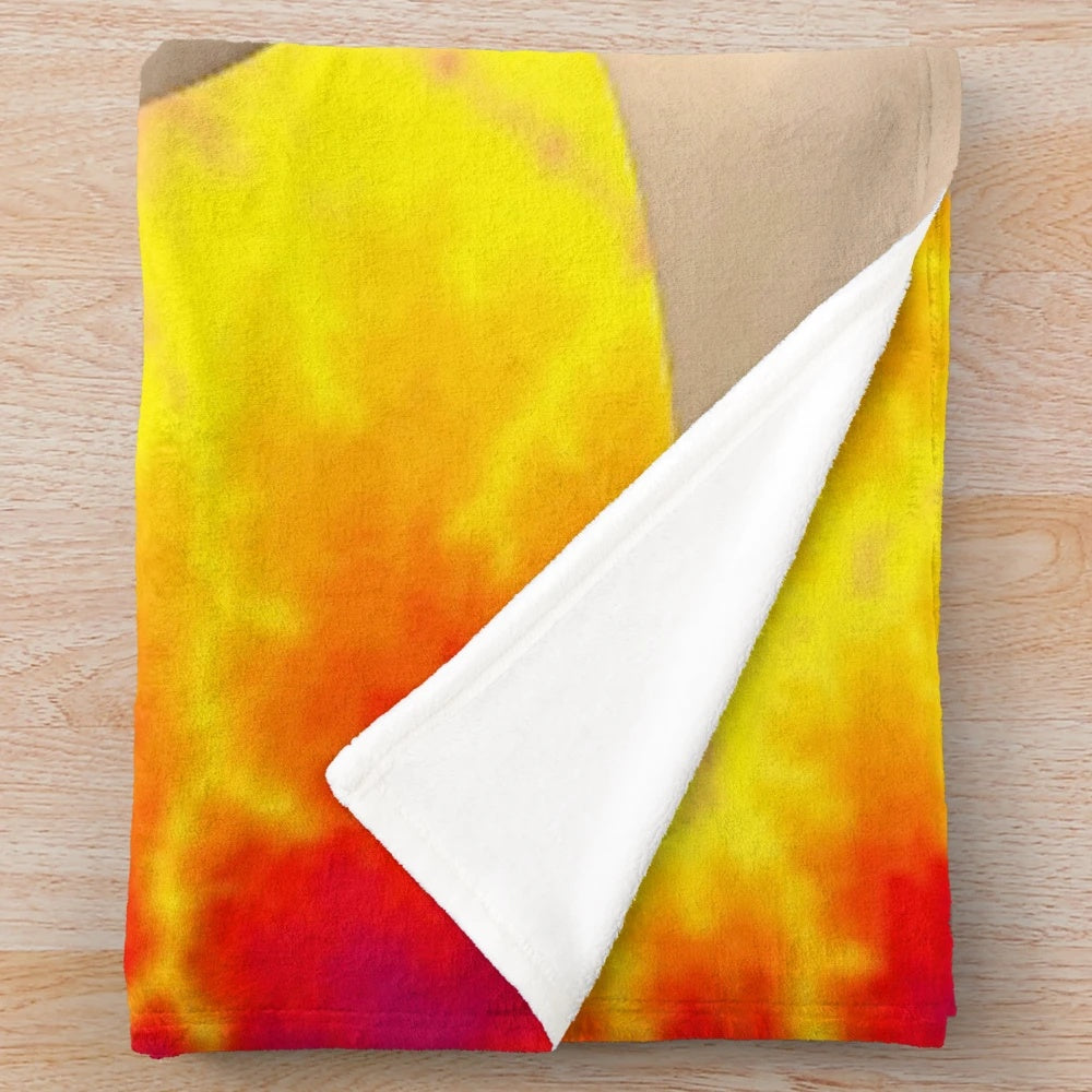 Colorful plush blanket with cosmic, time travel-inspired design