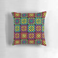 Crochet granny square pillow in colorful yarn, handmade with traditional crochet technique