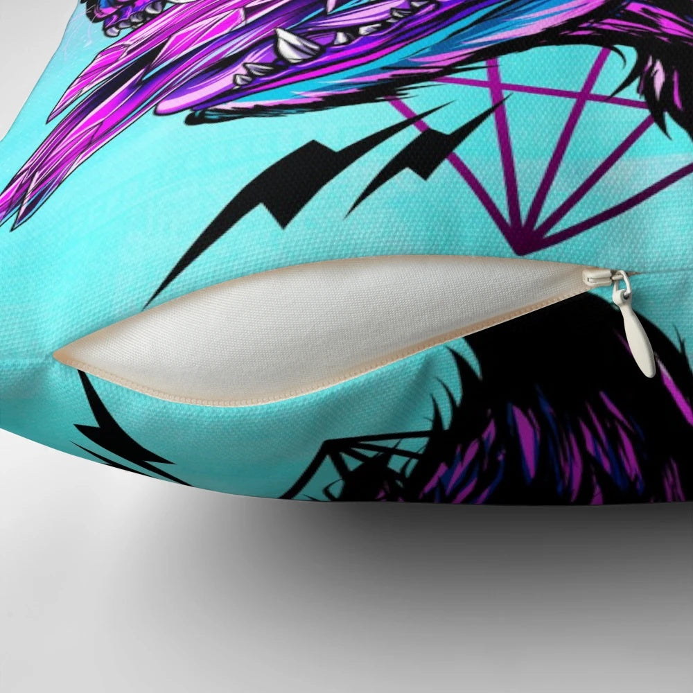Colorful, psychedelic crystal wolf design on a pillow