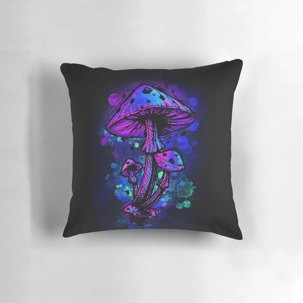 Colorful psychedelic mushroom pillow for a trippy, neon decor