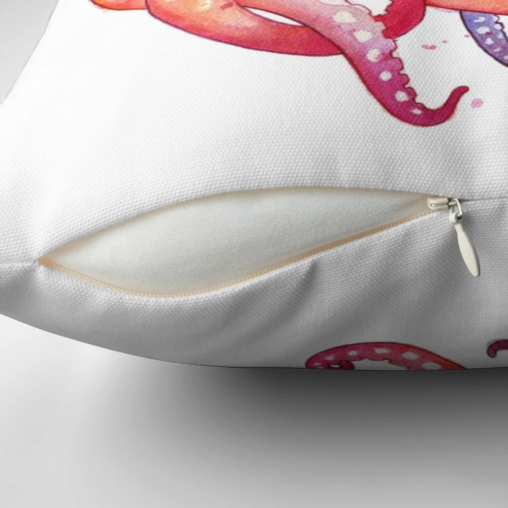 Colorful cuttlefish illustration printed on a soft, plush pillow
