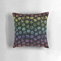 Colorful D20 dice pattern printed on a soft, plush pillow for tabletop RPG enthusiasts.
