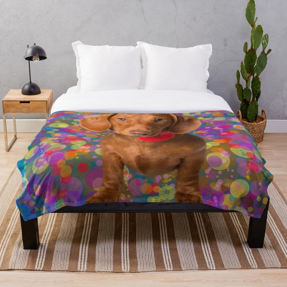 Vibrant dachshund plush blanket