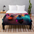 Colorful futuristic Day of the Dead inspired plush blanket