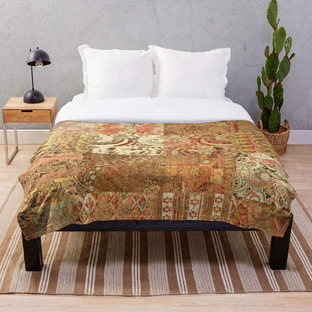 Colorful bohemian plush blanket in desert sage tones