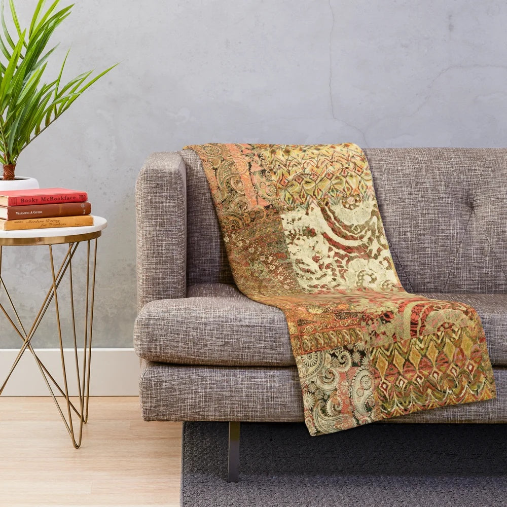Colorful bohemian plush blanket in desert sage tones
