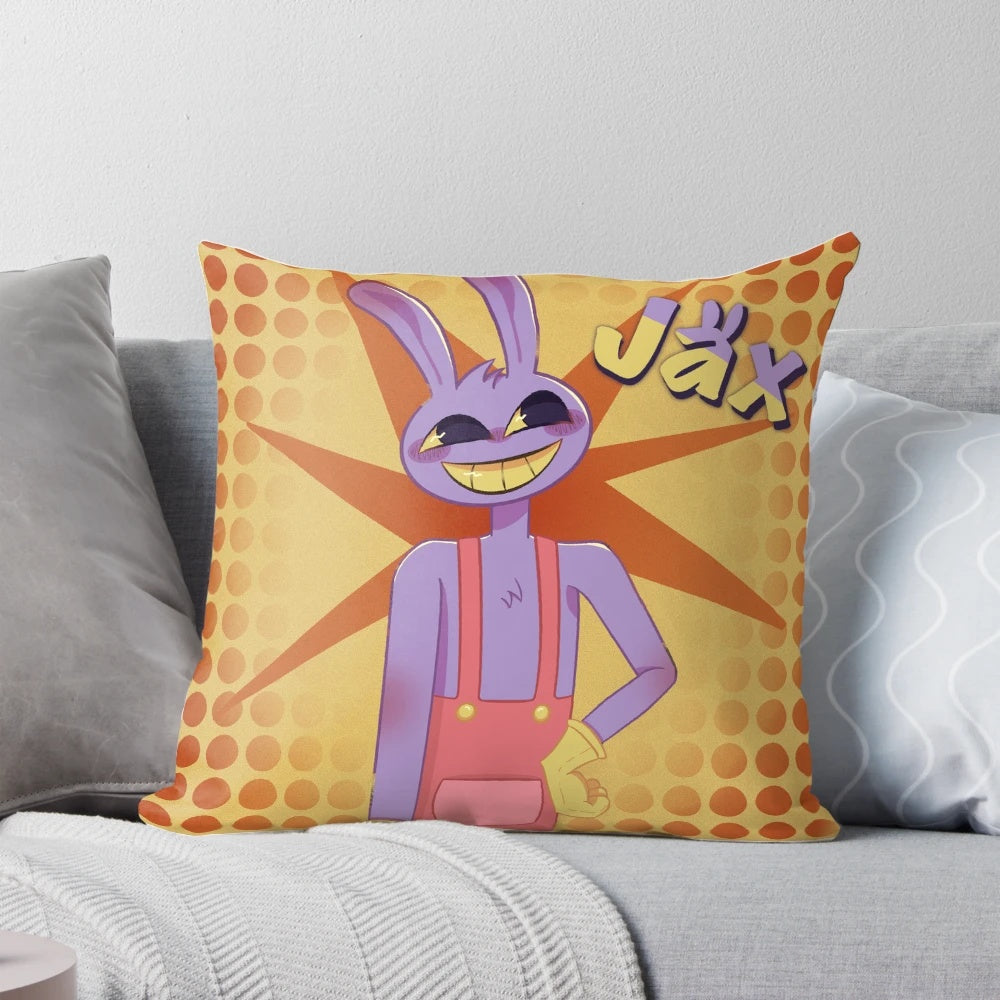 Colorful digital circus-themed throw pillow featuring the TADC JAX design