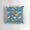 Vibrant Dinosaur Pattern Throw Pillow, colorful dinosaur silhouette design