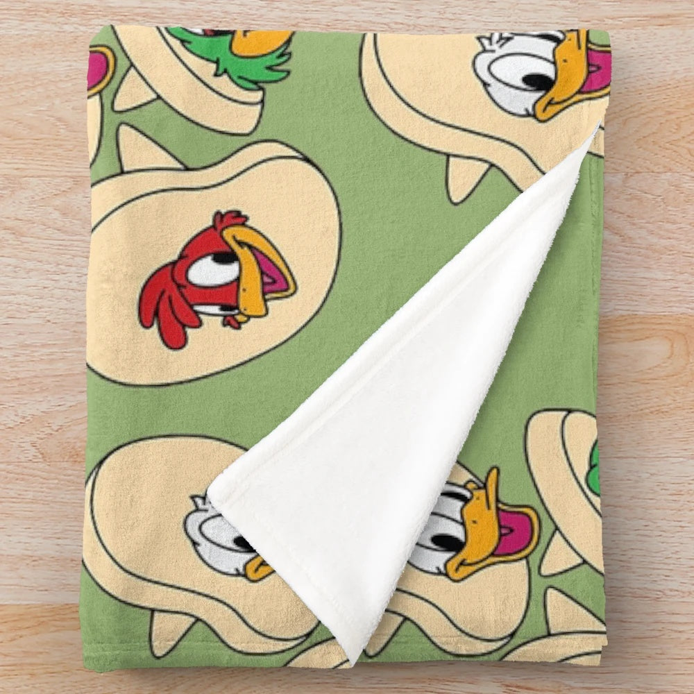 Colorful plush blanket featuring Disney's Three Caballeros characters