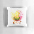 Colorful watercolor Diwali candles and decorative pillow with traditional Indian design