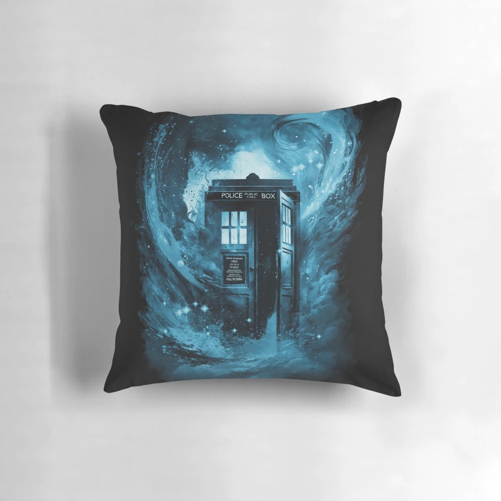 Colorful Doctor Who-themed pillow featuring a swirling vortex design