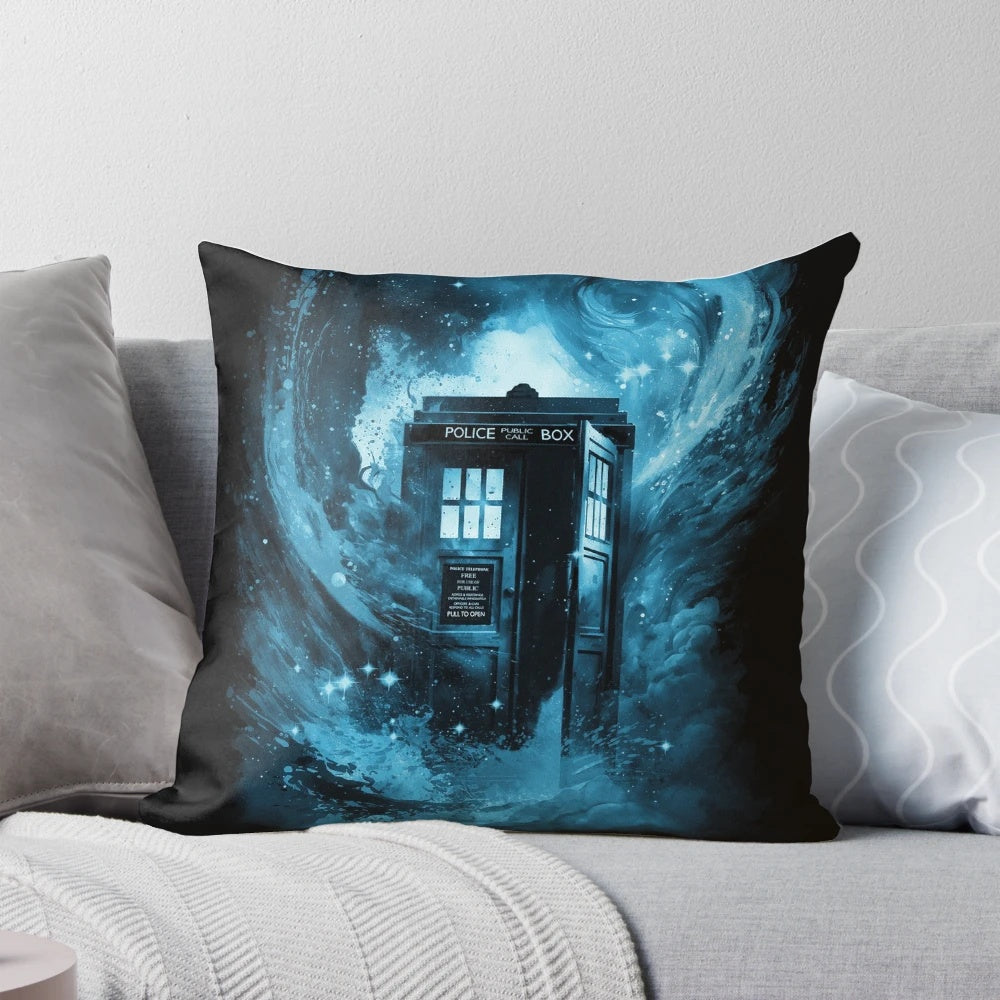 Colorful Doctor Who-themed pillow featuring a swirling vortex design