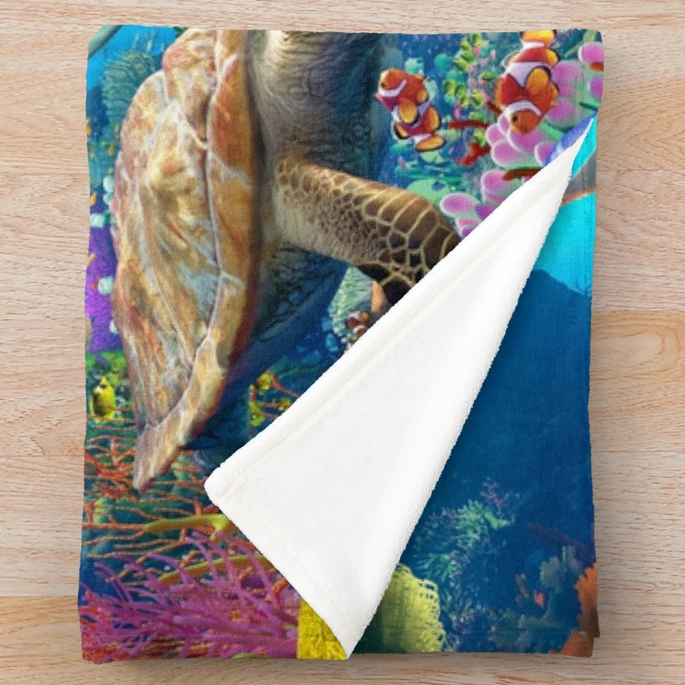 Colorful dolphin plush blanket with marine life design