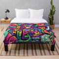 Colorful doodle plush blanket featuring Copic marker-style artwork
