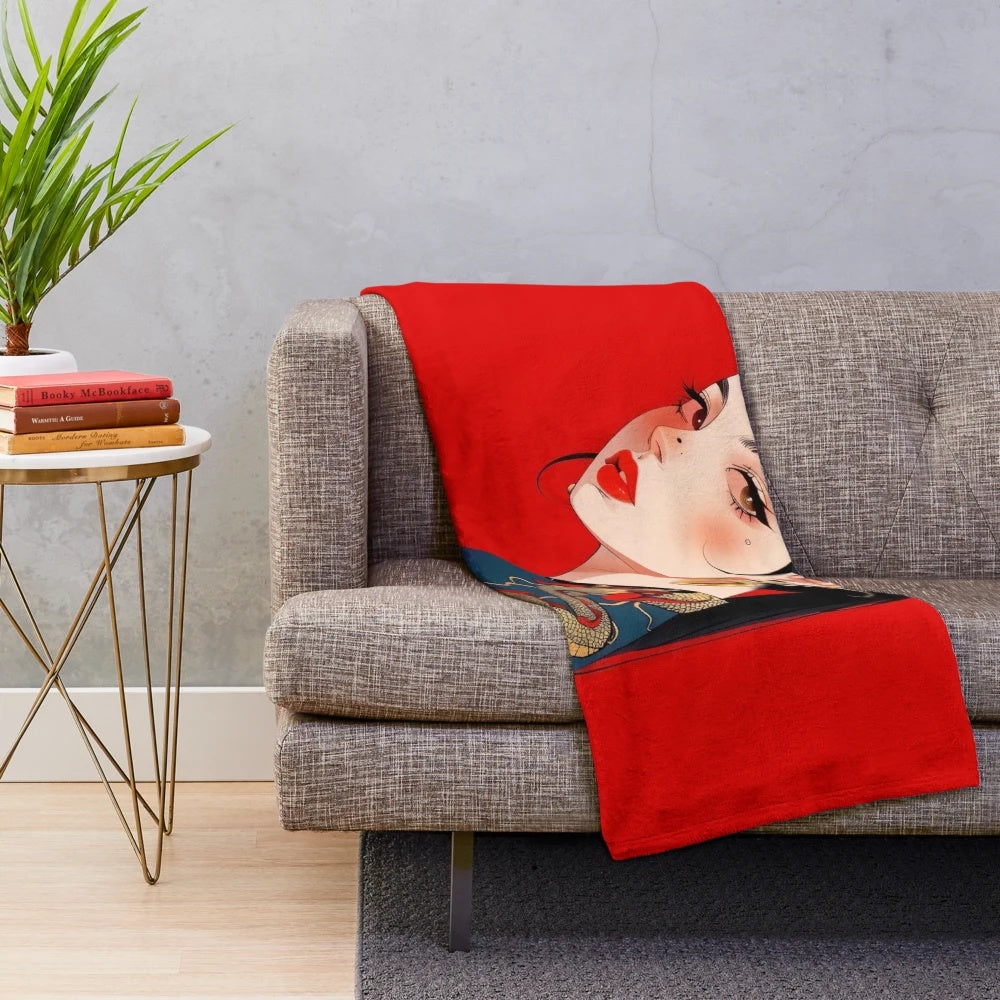 Vibrant dragon-inspired plush blanket with a stylized, modern design