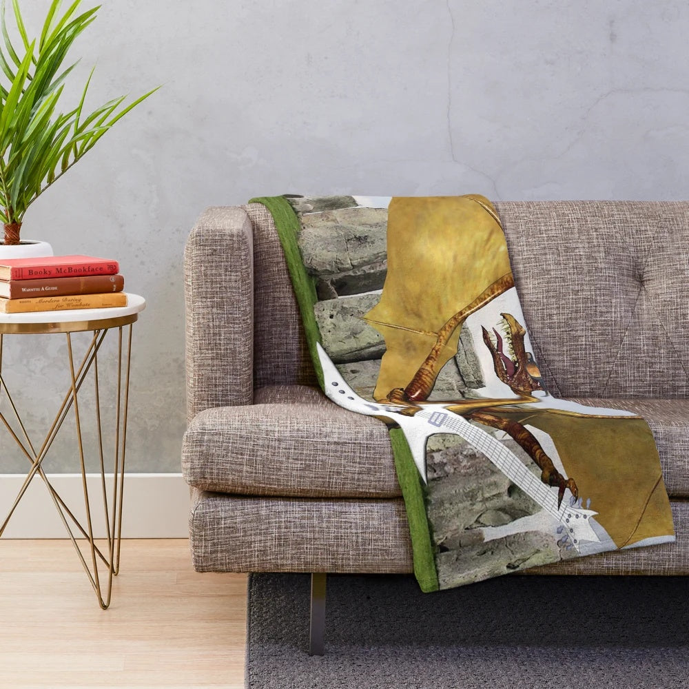 Colorful abstract dragon plush blanket with Stonehenge festival design