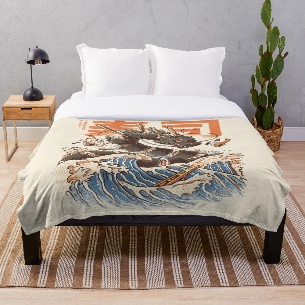 Colorful dragon sushi plush blanket with Japanese kaiju-inspired design