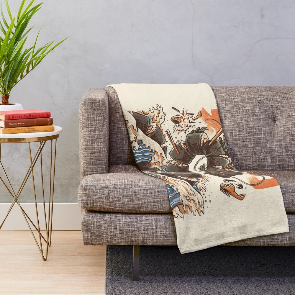 Colorful dragon sushi plush blanket with Japanese kaiju-inspired design