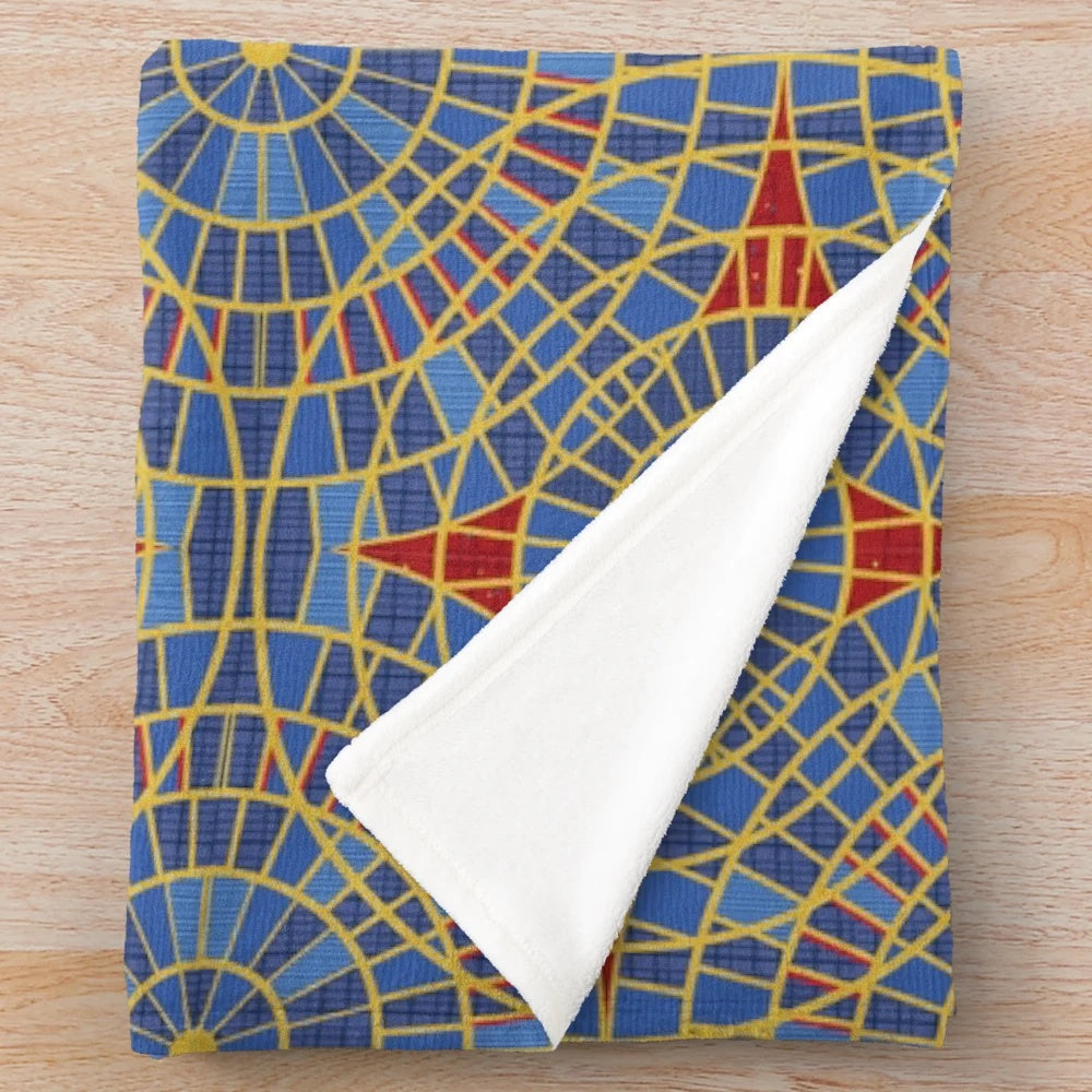 Colorful plush blanket featuring the iconic Dragoncon Marriott carpet pattern