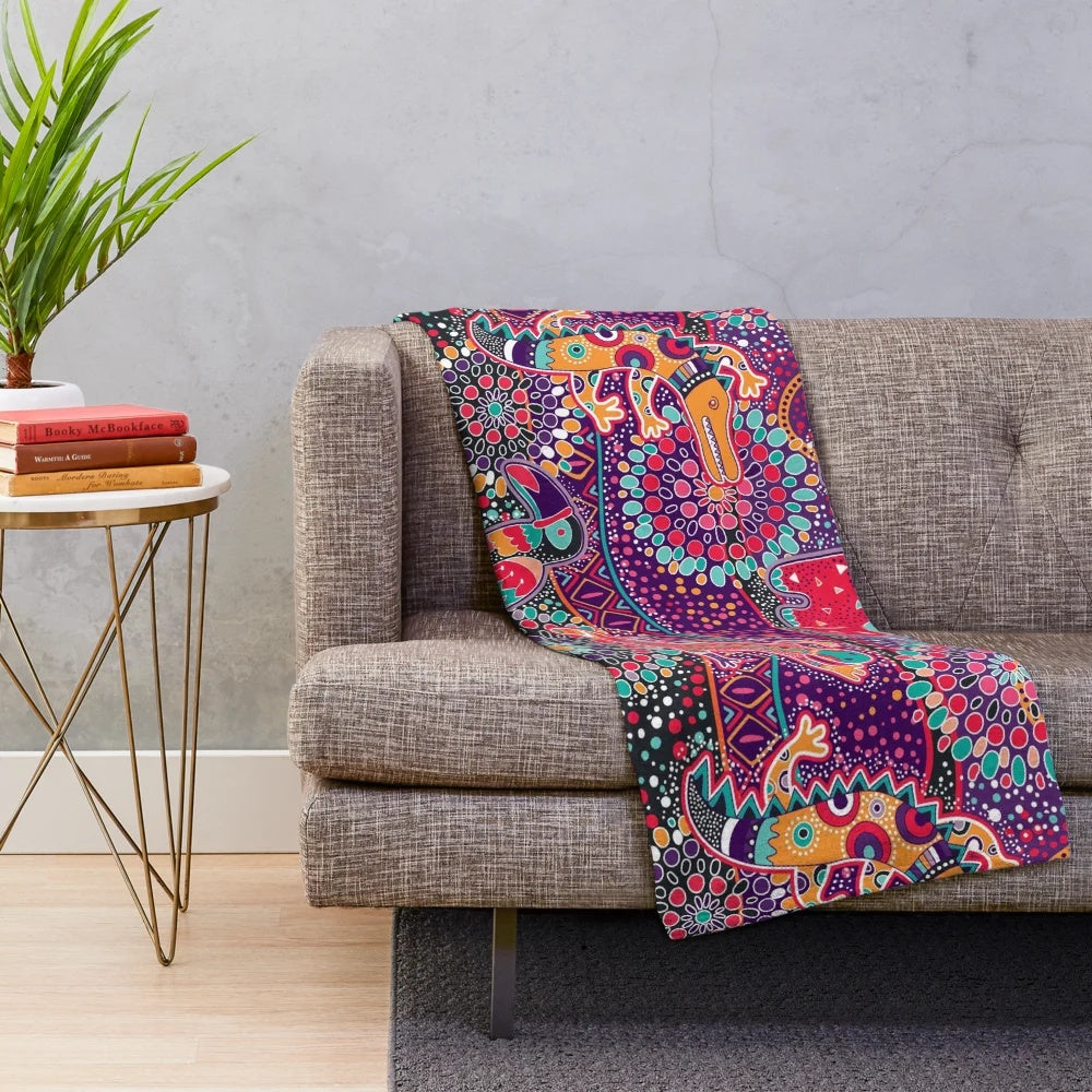 Colorful dreamtime inspired Australian plush blanket