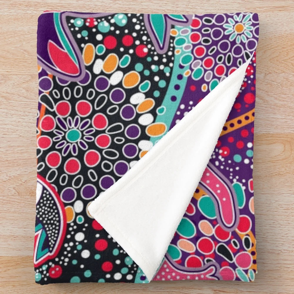 Colorful dreamtime inspired Australian plush blanket