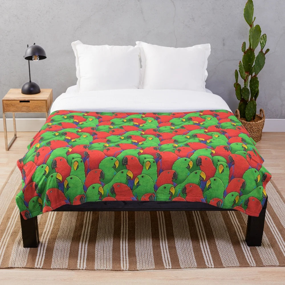 Eclectus parrot plush blanket with vibrant bird pattern