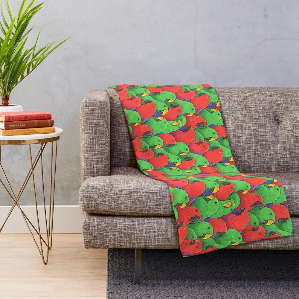 Eclectus parrot plush blanket with vibrant bird pattern
