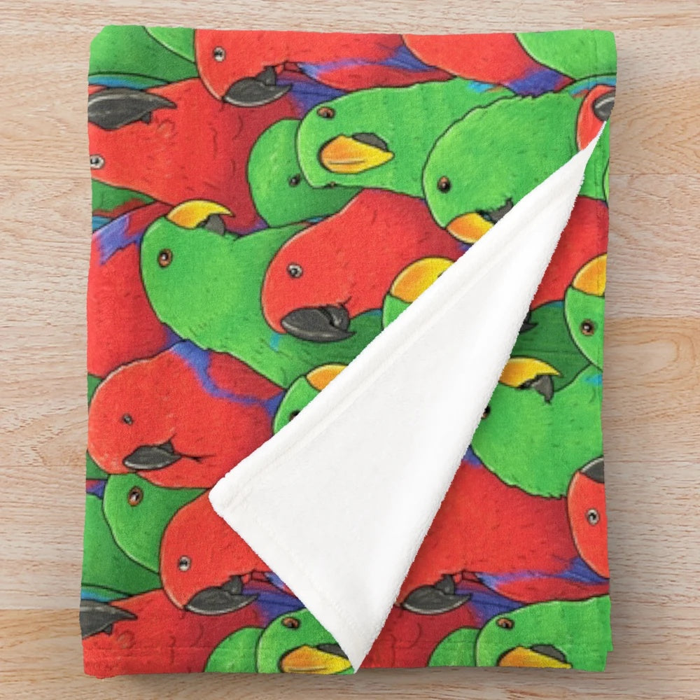 Eclectus parrot plush blanket with vibrant bird pattern