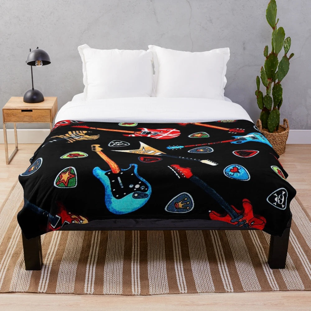 Plush blanket featuring a vibrant electric guitar design