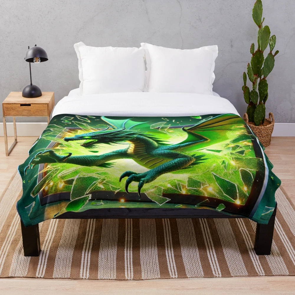Emerald dragon fantasy plush blanket