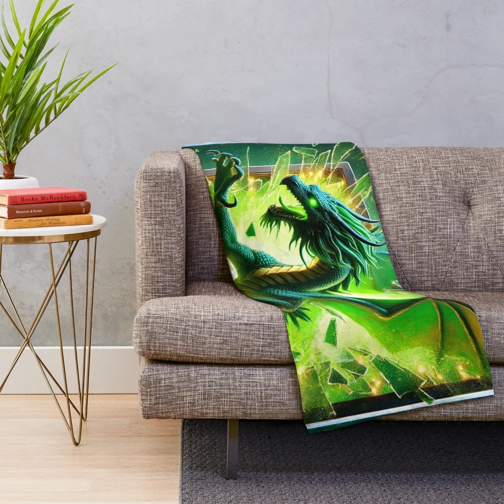 Emerald dragon fantasy plush blanket