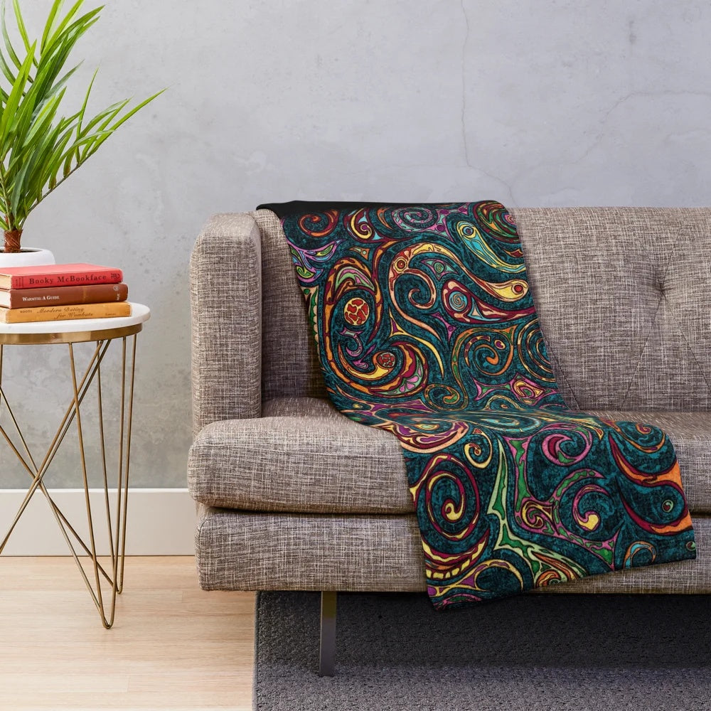 Colorful ethnic abstract painting plush blanket with bohemian tribal design