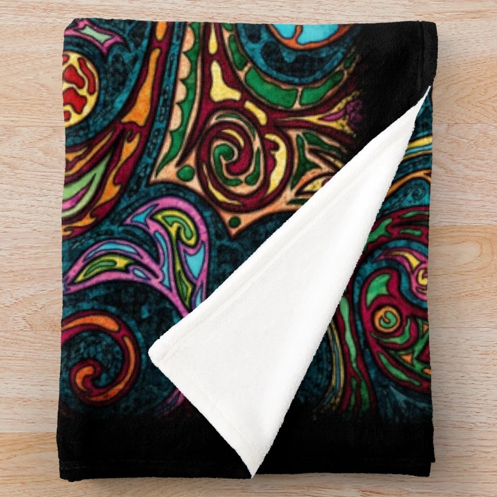 Colorful ethnic abstract painting plush blanket with bohemian tribal design
